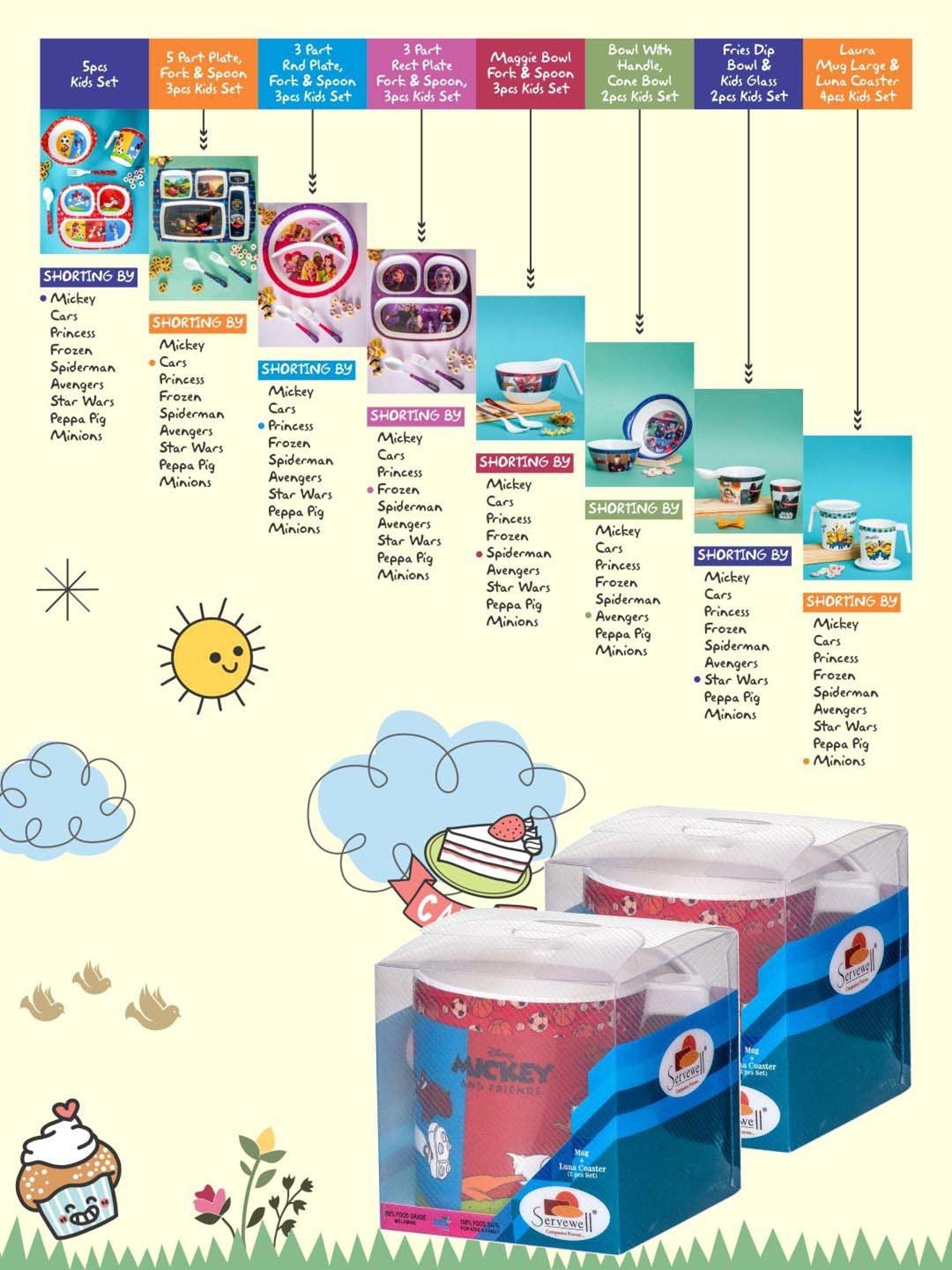 Servewell Mickey Multicolor Melamine Laura Mug Large Kids Set (0.32 L) - Set of 4