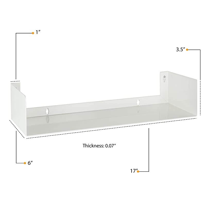 Bali Sturdy Metal U Shape Bookshelf - Wall Mountable CD DVD Storage Multi-Purpose Display Rack in White