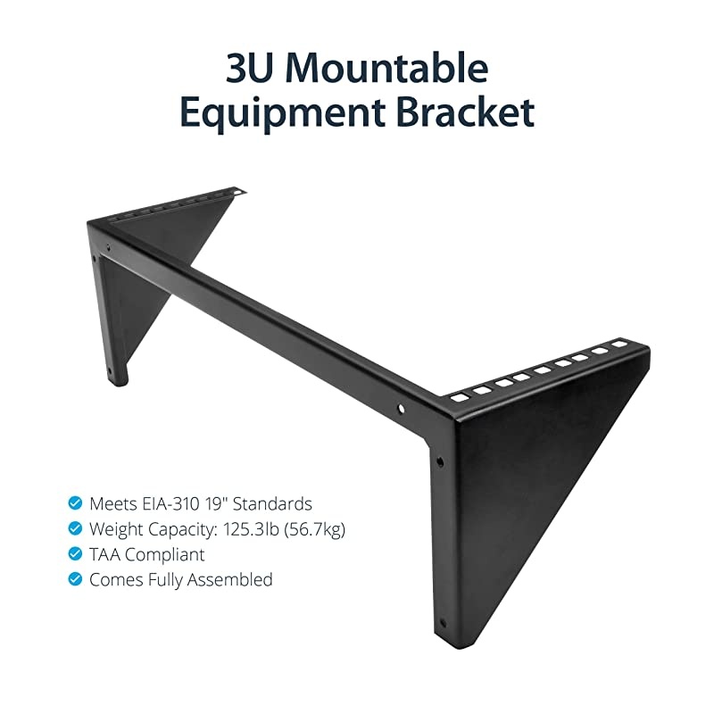 3U Wall Mount Patch Panel Bracket 19 in Steel Vertical Patch Panel Mounting Rack for Networking Equipment RK319WALLV