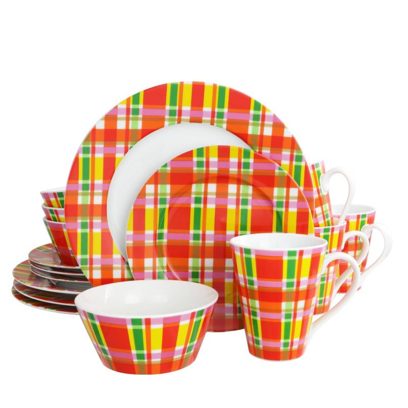 Gibson Home 16pc Porcelain Plaid Dinnerware Set