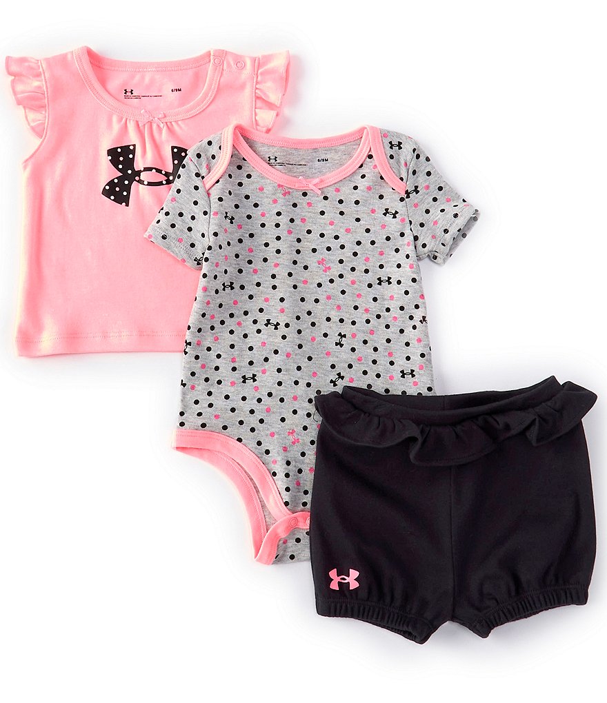 Under Armour Baby Girl Newborn-12 Months Short-Sleeve UA Dotty Logo Tee, Bodysuit & Short Set 3-Piece