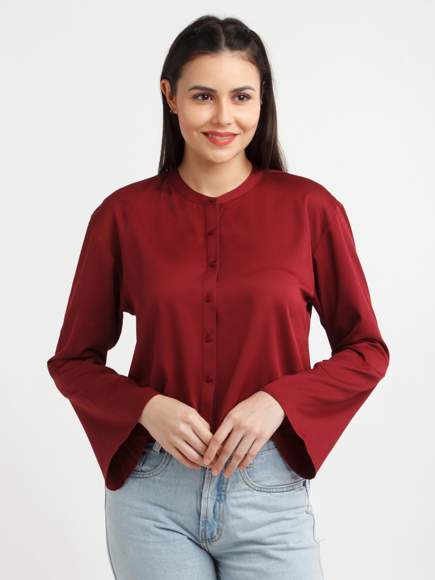 Zink London Maroon Regular Fit Top