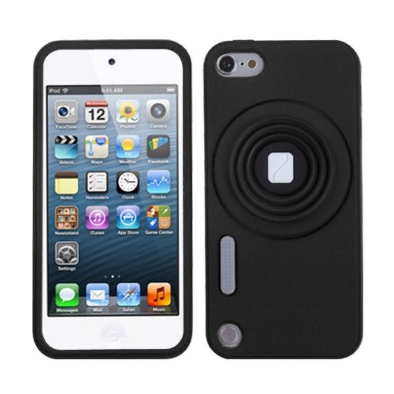 MYBAT For Apple iPod Touch 5th Gen/6th Gen Black Camera Style Gel Rubber Case w/stand