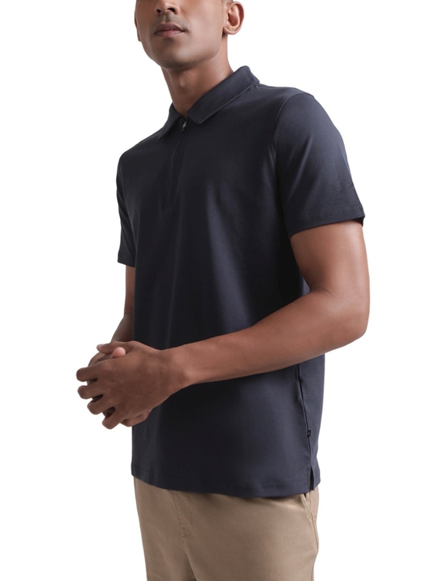 Matinique Navy Blue Cotton Regular Fit Polo T-Shirt