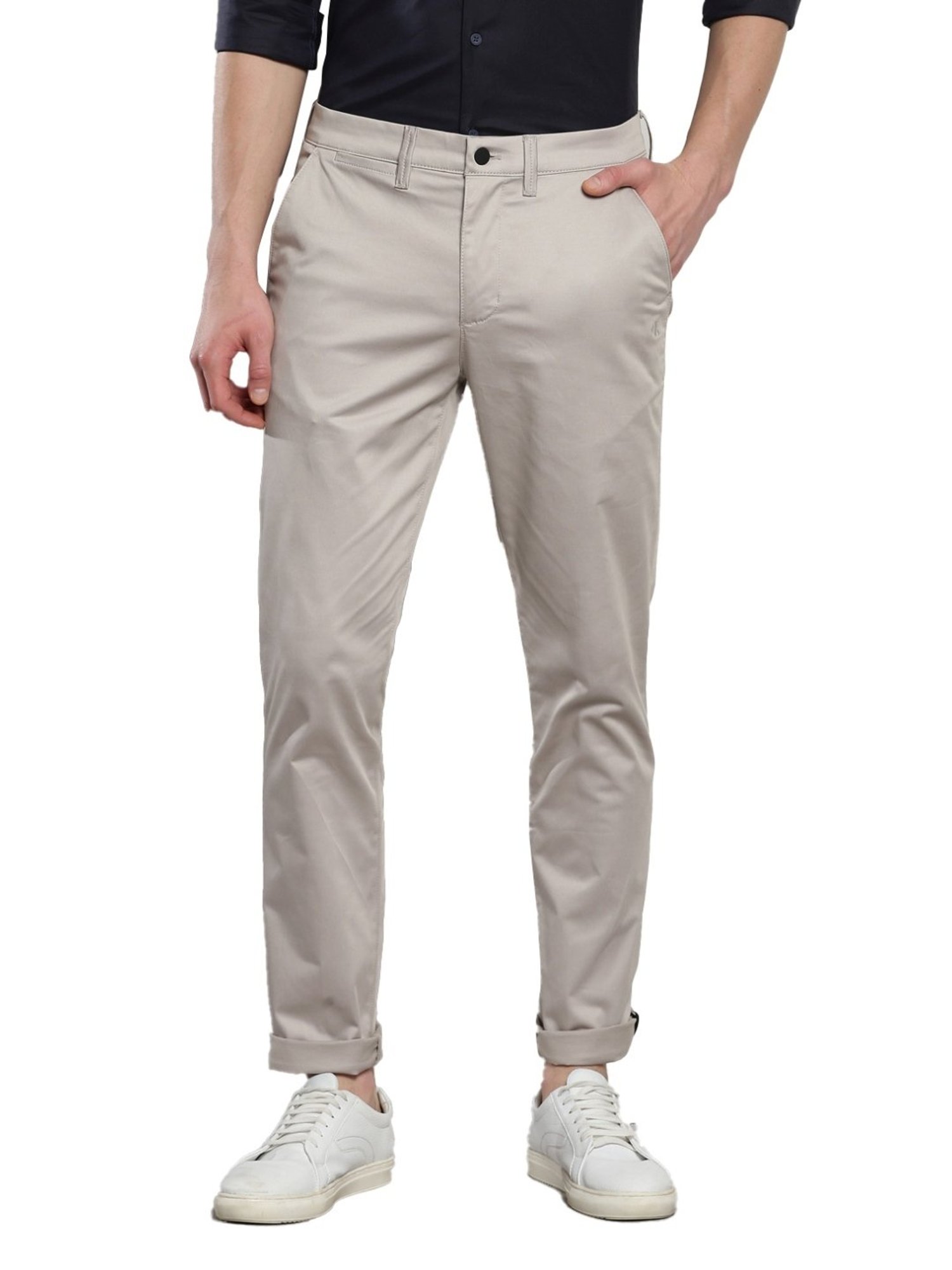 Calvin Klein Grey Cotton Slim Fit Chinos