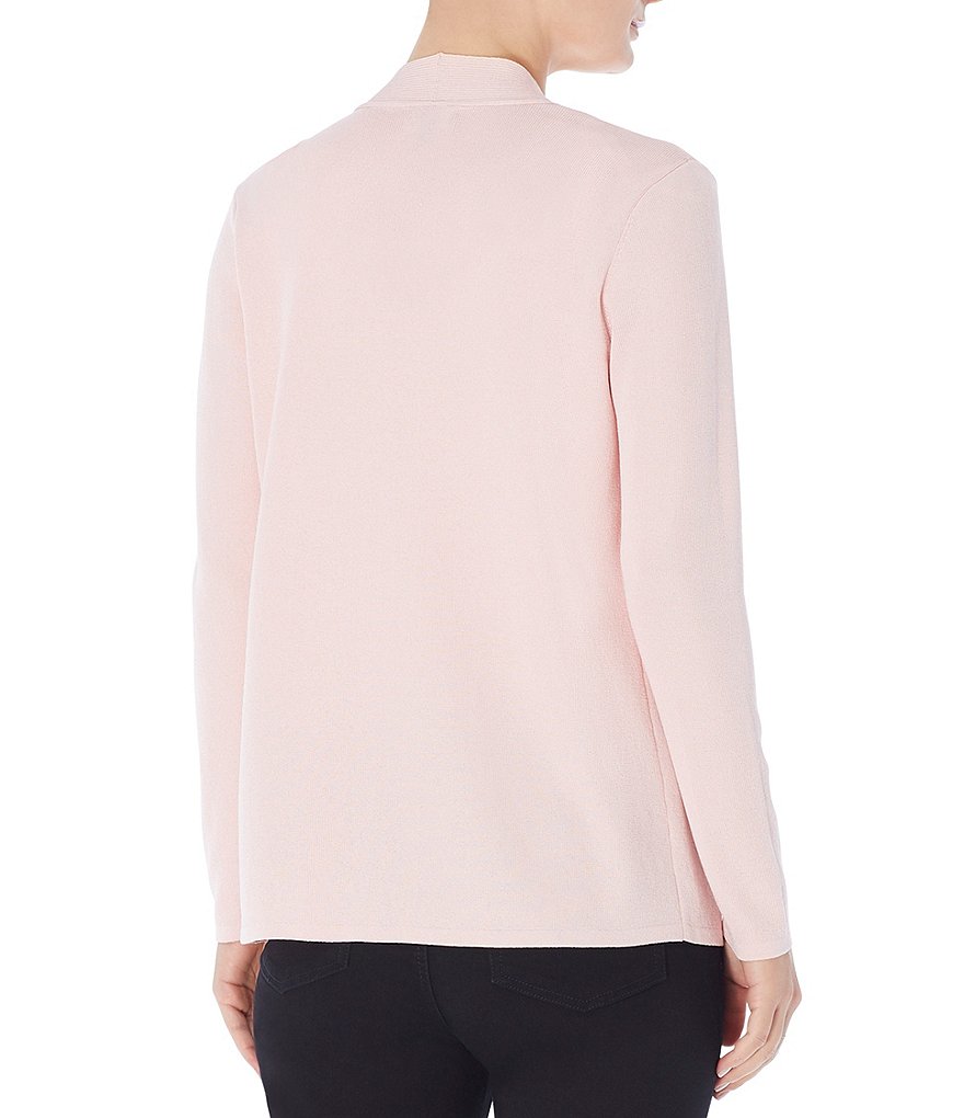 Jones New York Rib Trim Open-Front Long Sleeve Cardigan with Patch Pockets