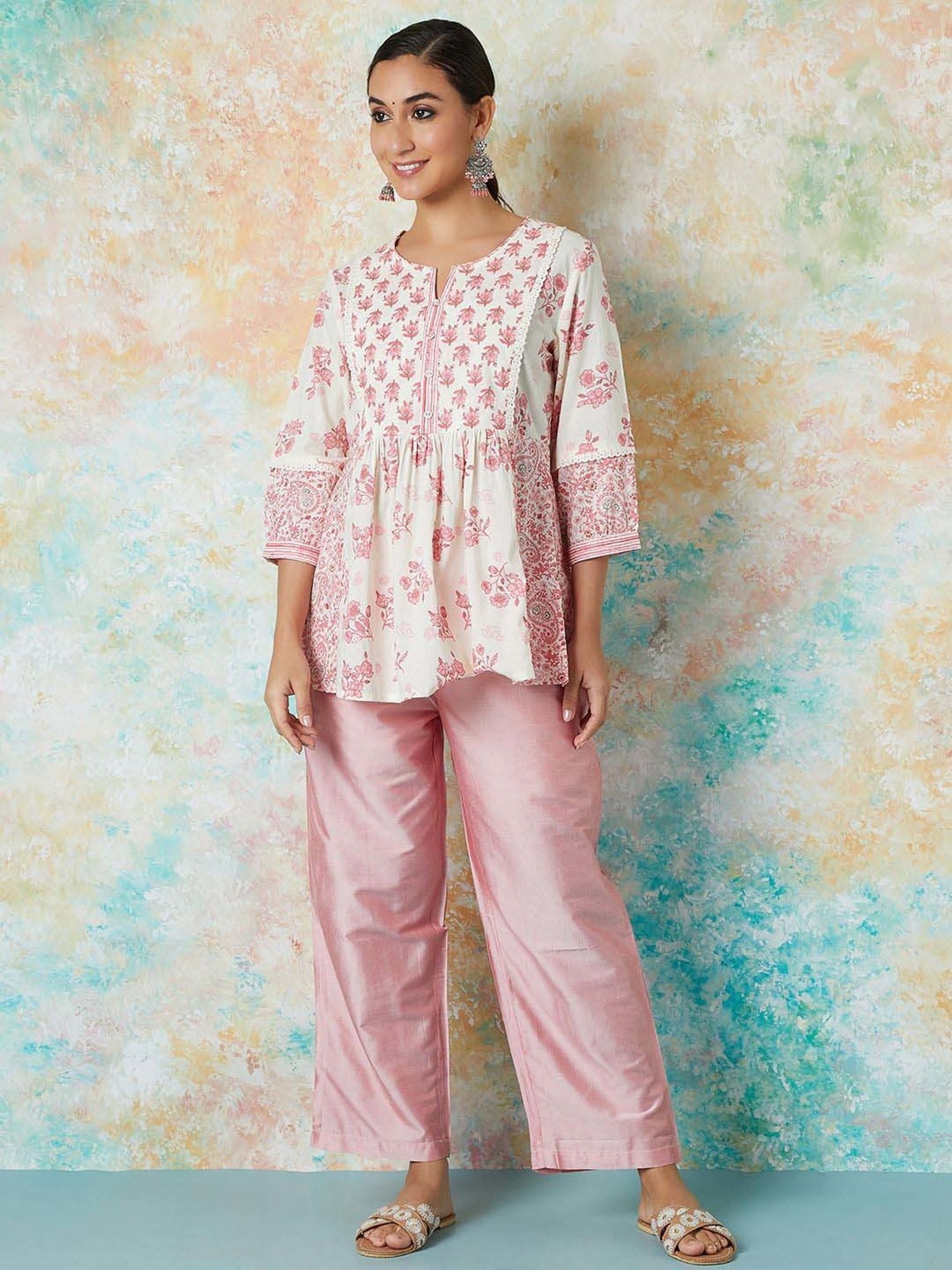 Melange by Lifestyle Off-White Cotton Printed Tunic