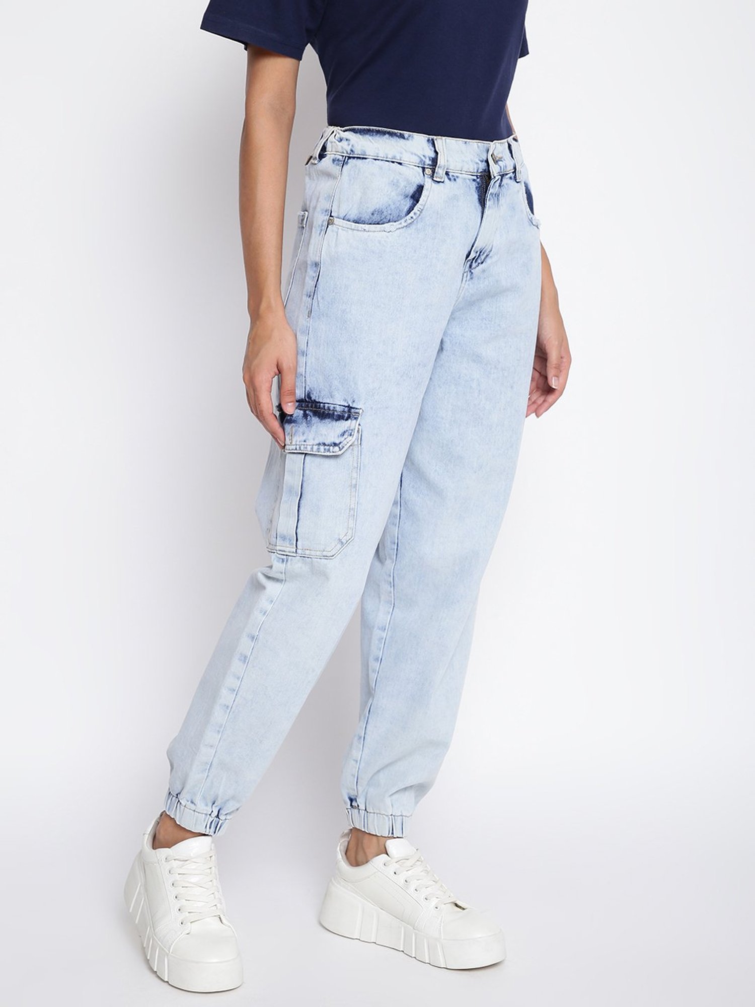 Tales & Stories Light Blue Regular Fit Lightly Washed Jogger Jeans