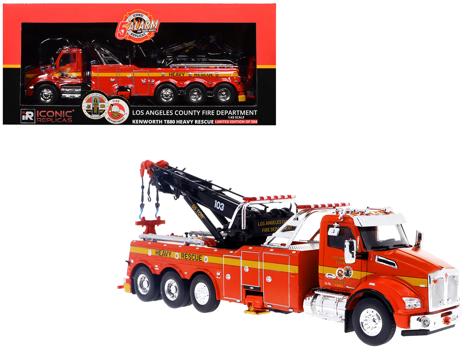 1973 Ward LaFrance Fire Engine "Los Angeles County Fire Department Engine 51" Red "5 Alarm" Series Limited Edition 1/87 (HO) Diecast Model by Iconic Replicas