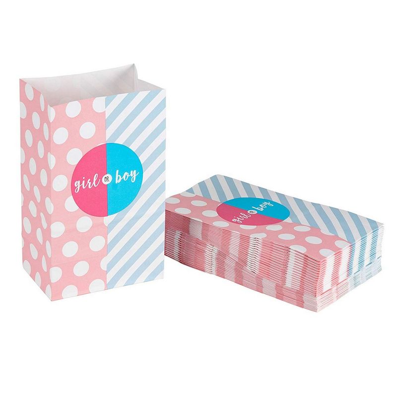 Blue Panda 36-Pack Paper Favor Bags, Gender Reveal Party Supplies, Recyclable, 5.2"x 8.7"x 3.3" Pink/Blue