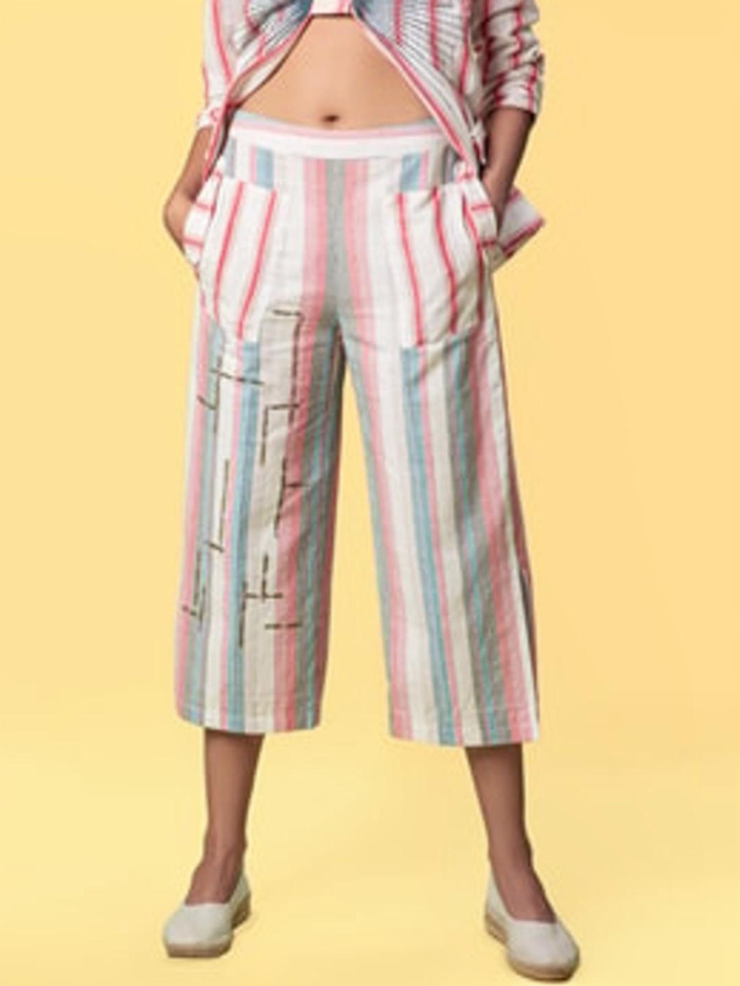 Anushe Pirani White & Coral Of Myriad Minds Side Slit Culottes