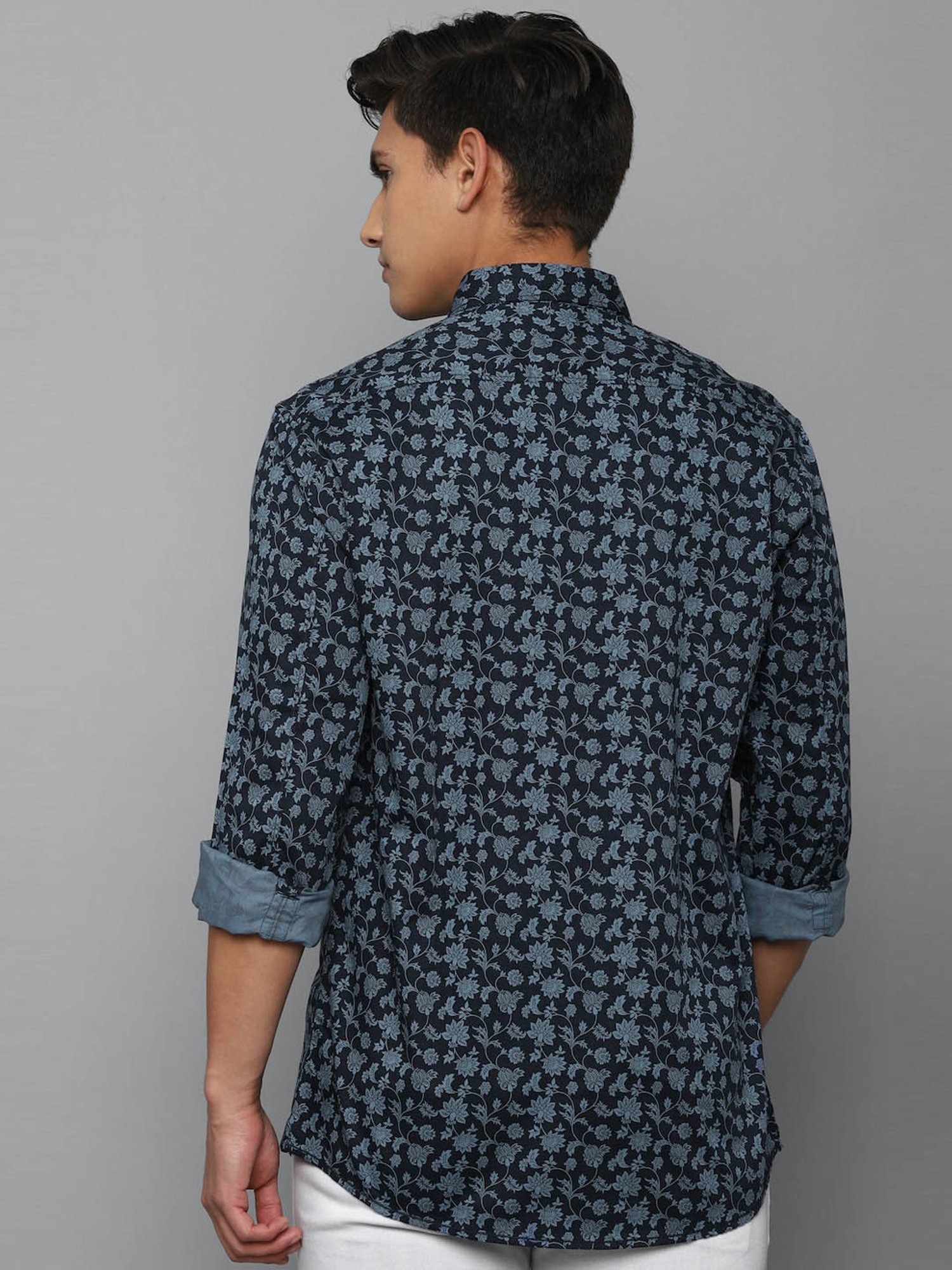 Louis Philippe Jeans Blue Cotton Slim Fit Printed Shirt