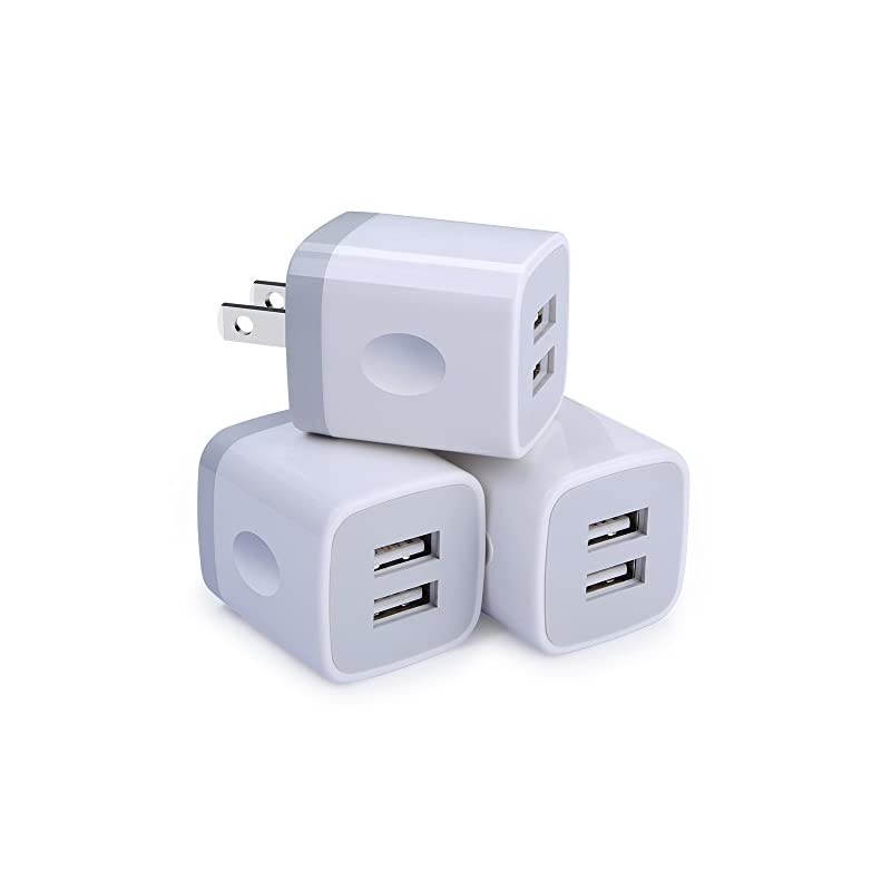 Wall Charger, Charging Adapter 3-Pack 2.1A Dual Port Wall Charging Plug Block Head Box Travel Charger Cube Compatible iPhone 12 11 Pro Max XS XR X 8 7 6 Plus,iPad,iPod,Samsung,LG,Android Phone