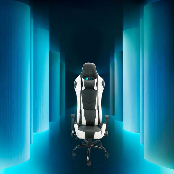 Gaming Chairs, Office Swivel Chairs, with Headrest and Lumbar Pillow, Black-White