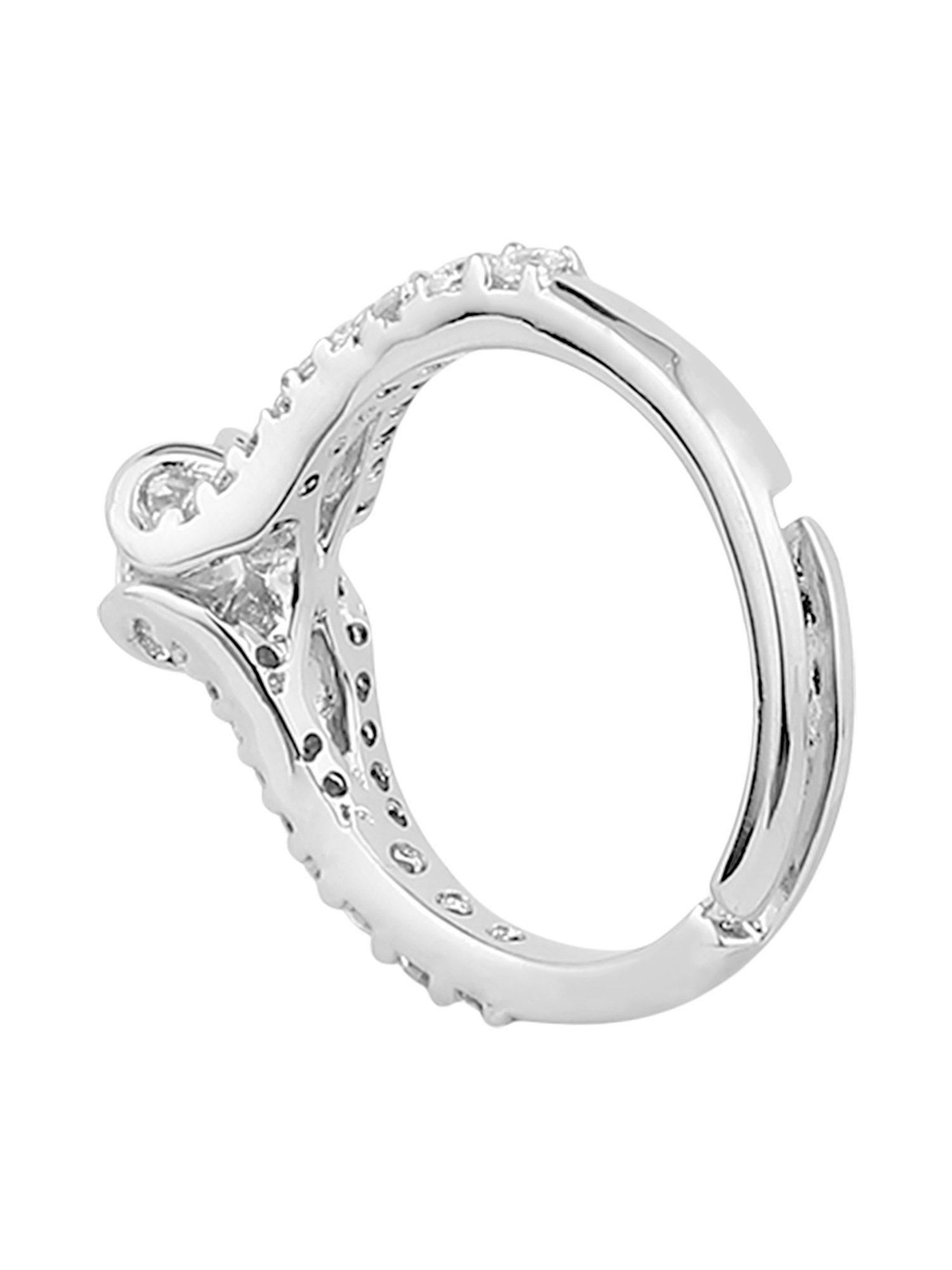 Lilly & Sparkle Brass Rhodium Plated Adjustable Finger Ring with CZ Stone