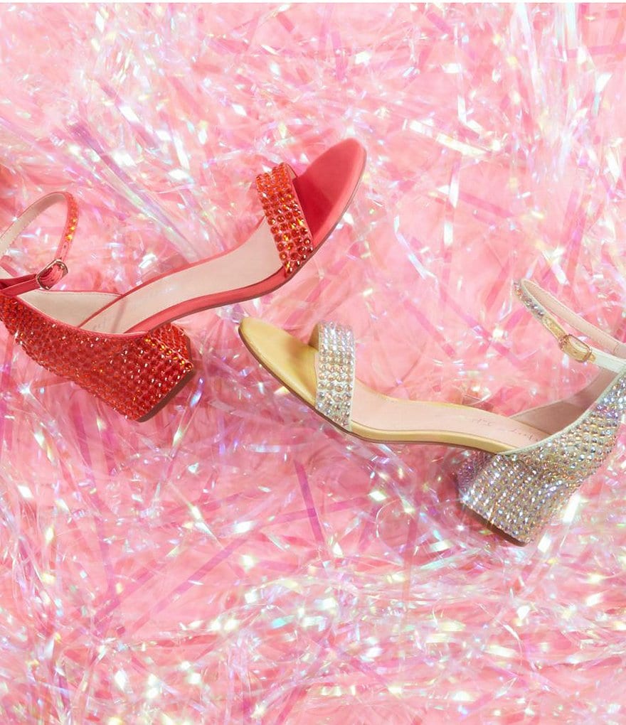 Blue by Betsey Johnson Mari Oversized Rhinestone Embellished Block Heel Dress Sandals