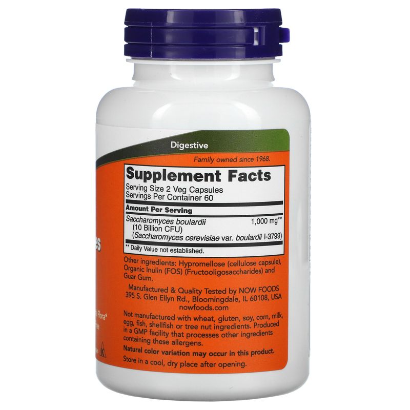 Now Foods Saccharomyces Boulardii, 5 Billion CFU, 120 Veg Capsules, Probiotics