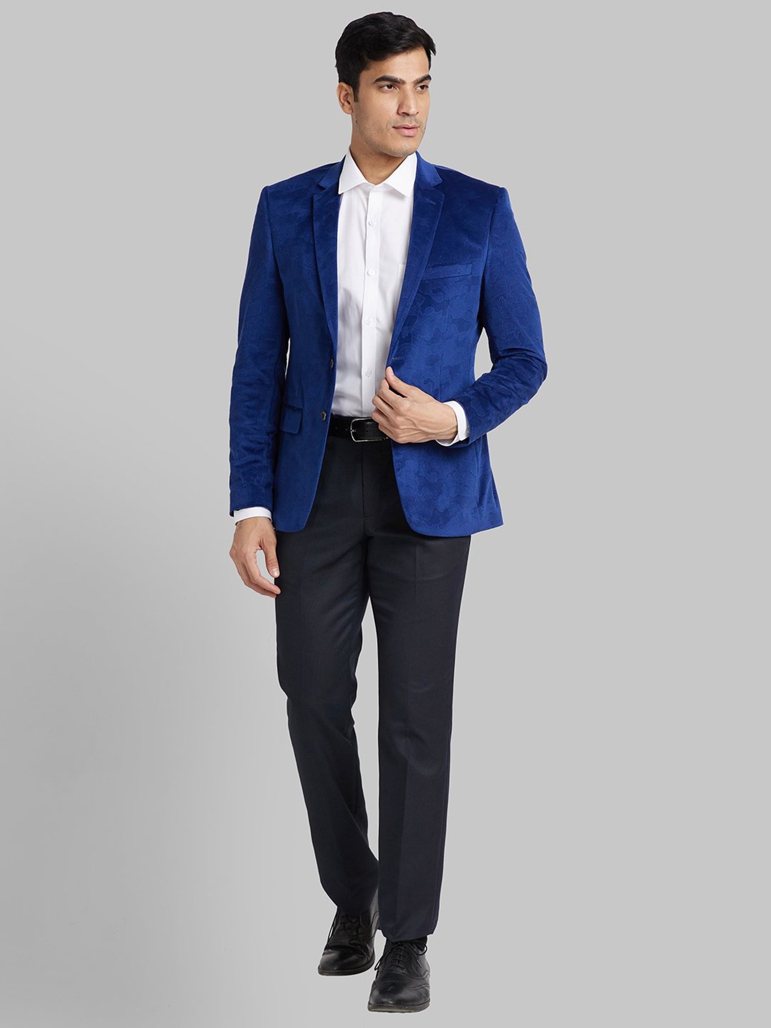 Parx Blue Regular Fit Self Pattern Blazer