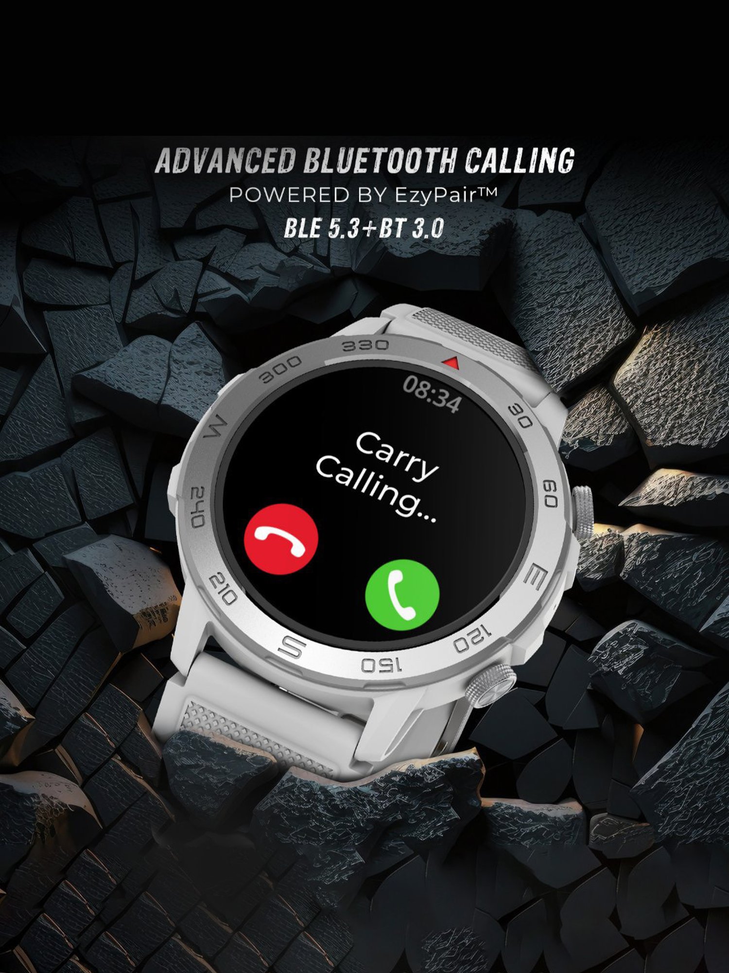 beatXP Duke Rugged BT Calling Smartwatch with 1.43 inch Round Super AMOLED Display (Silver)