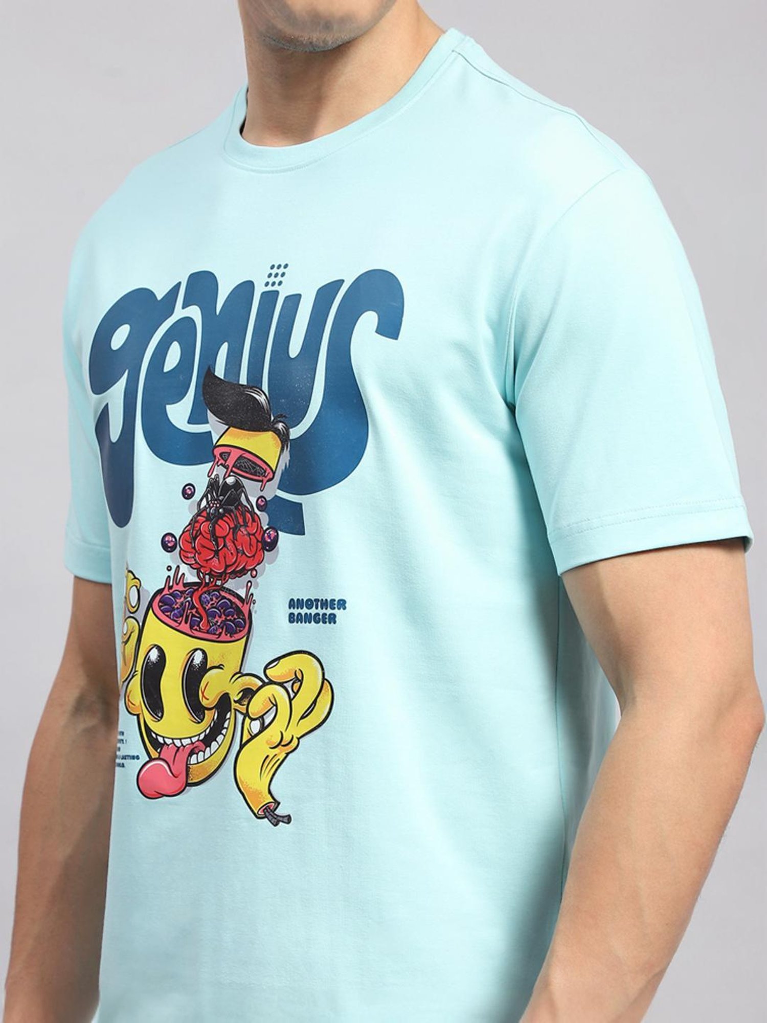 Rock.it Turquoise Blue Cotton Regular Fit Printed T-Shirt