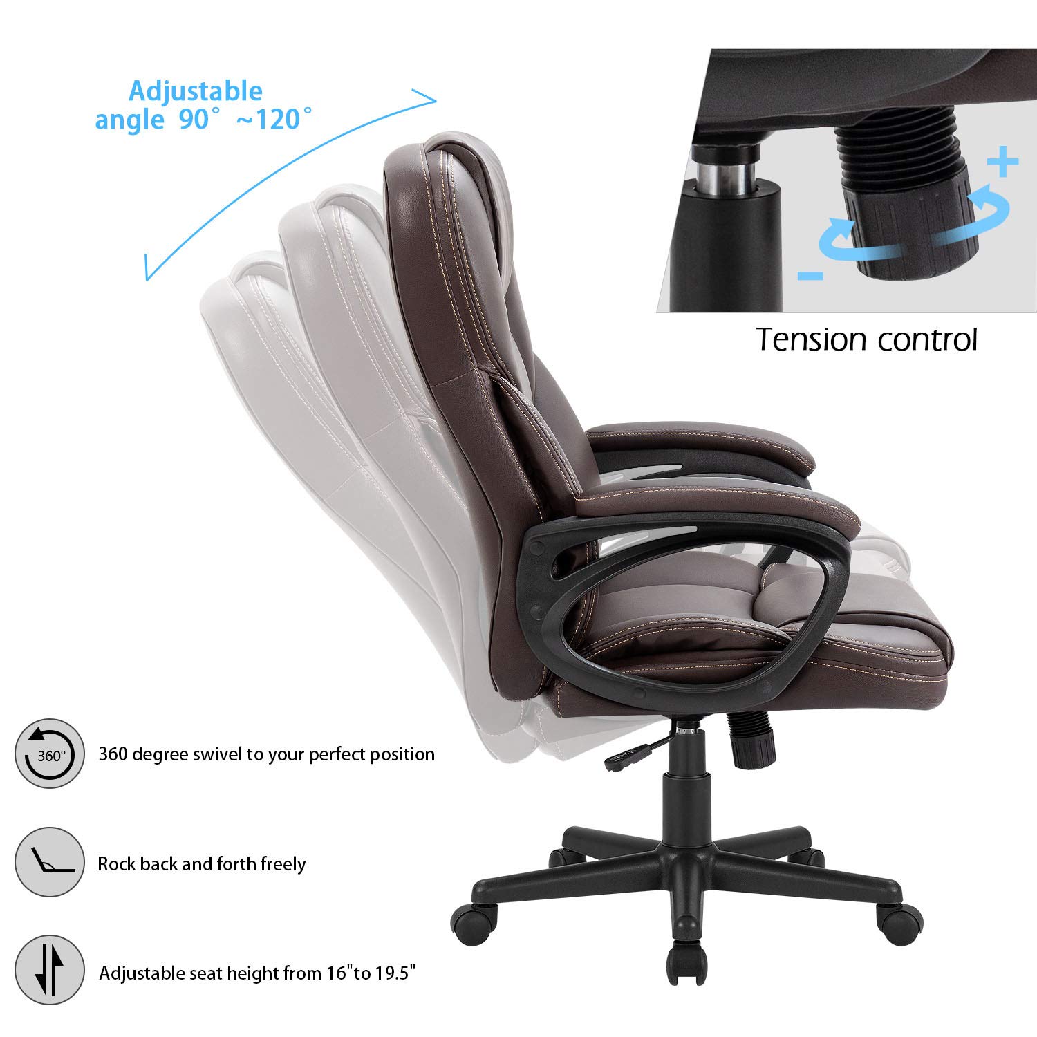 Furmax Office Exectuive Chair High Back Adjustable Managerial Home Desk Chair, Swivel Computer PU Leather Chair with Lumbar Support (Black)