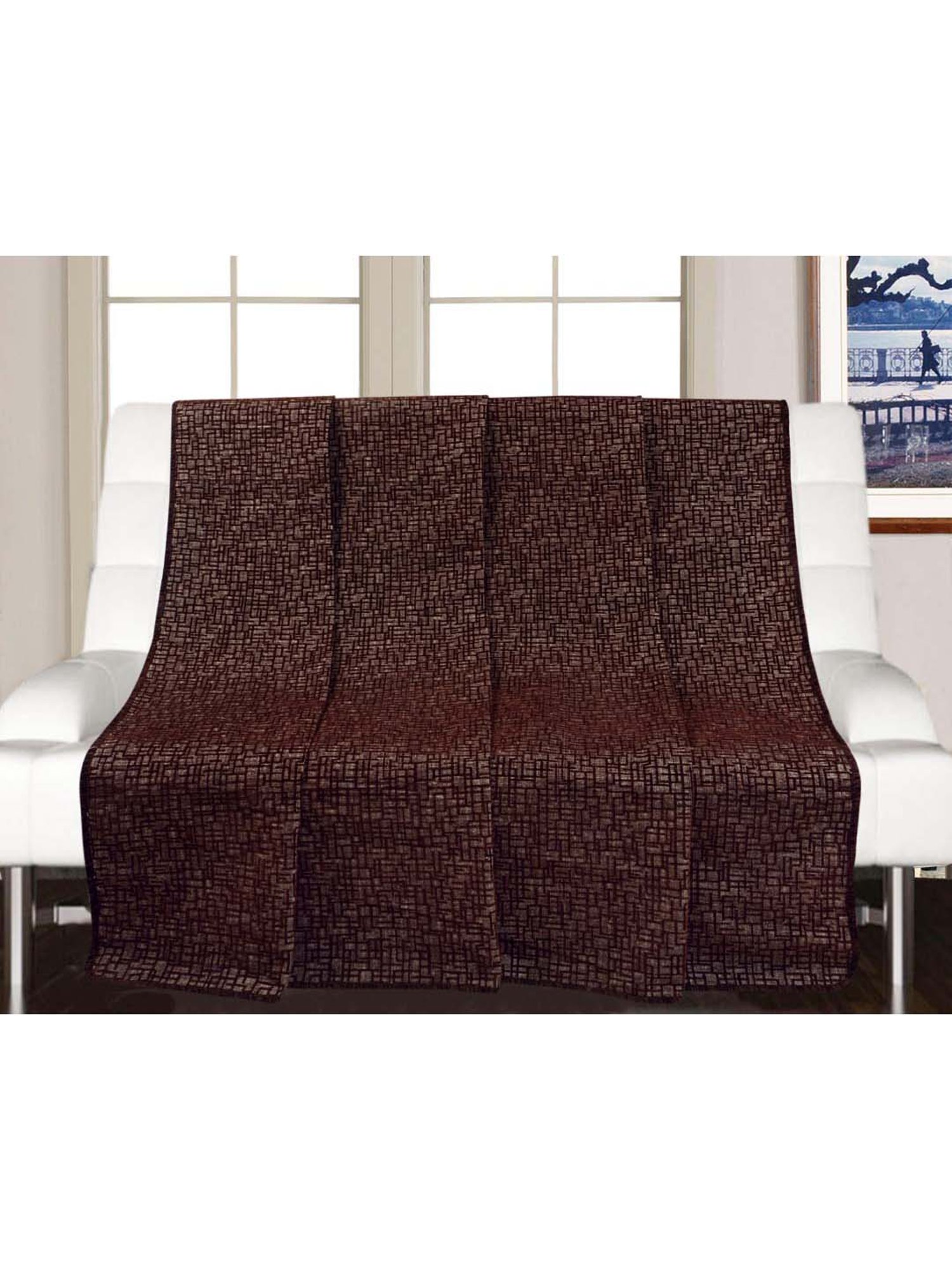 Nestasia Red & Cream Chevron Cotton Knitted Throw blanket with texture for Living Room or Bedroom