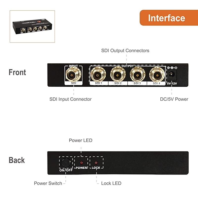 Premium Quality SDI Splitter 1x4 Supports SDSDI HDSDI 3GSDI up to 1320 Ft 1 Input and 4 outputs