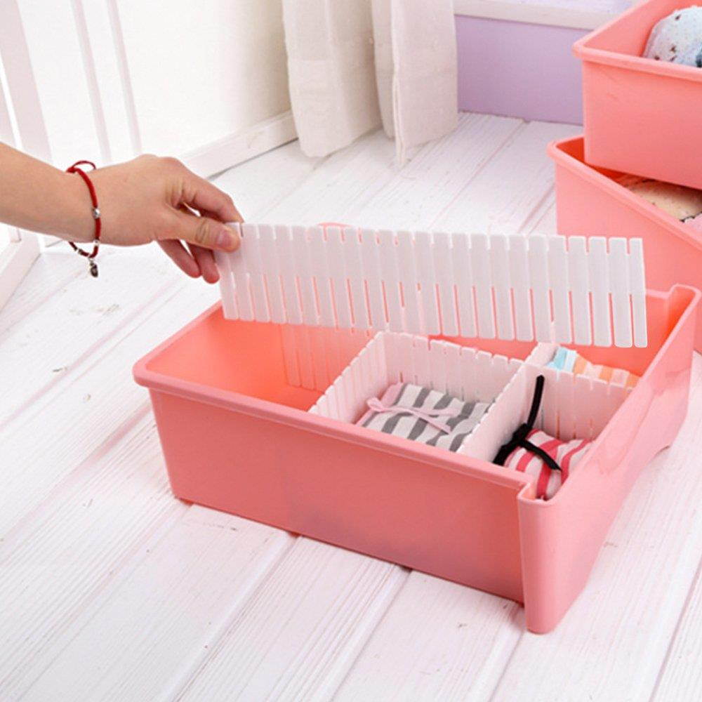 8pcs DIY Plastic Grid Drawer Divider Household Storage ShineMeThickening Housing Spacer Sub-grid Finishing Shelves for Home Tidy Closet Stationary Makeup Socks Underwear Scarves Organizer (White)