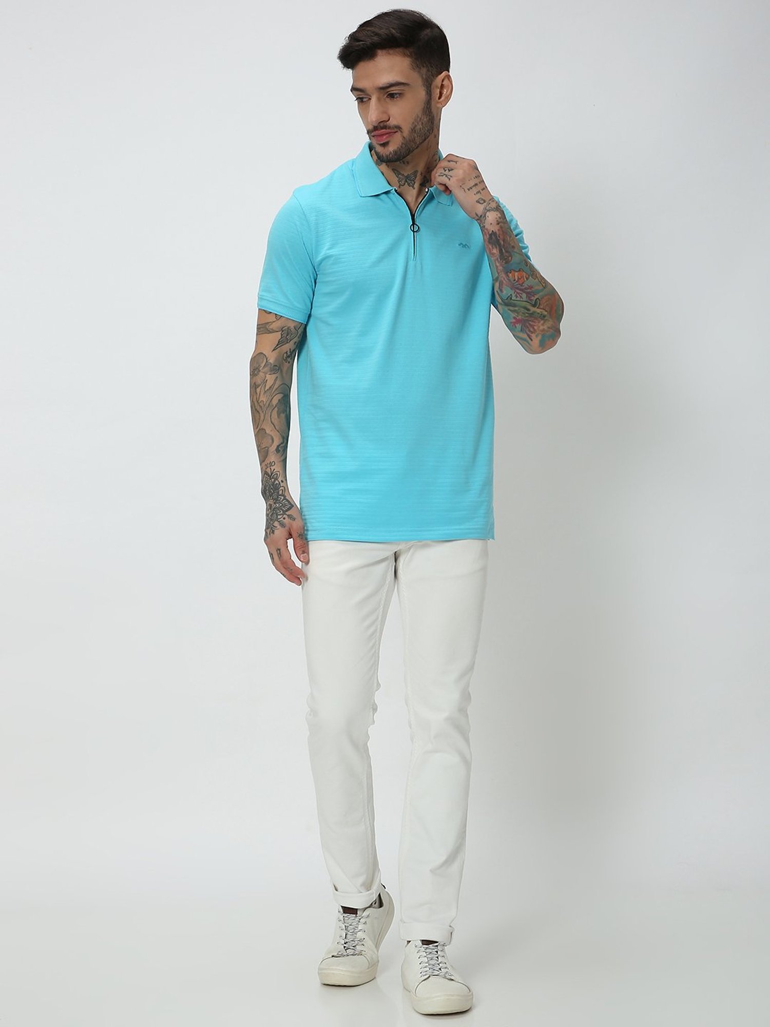 Mufti Aqua Slim Fit Textured Polo T-Shirt