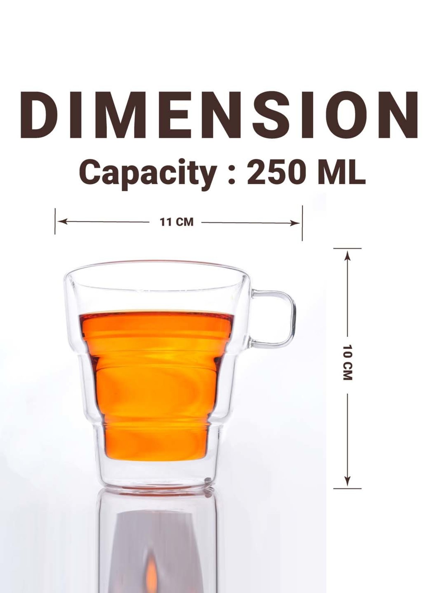 Femora Double Wall Transparent Glass Heat Resistant Coffee Mugs With Handle (0.25 L) - Set of 6