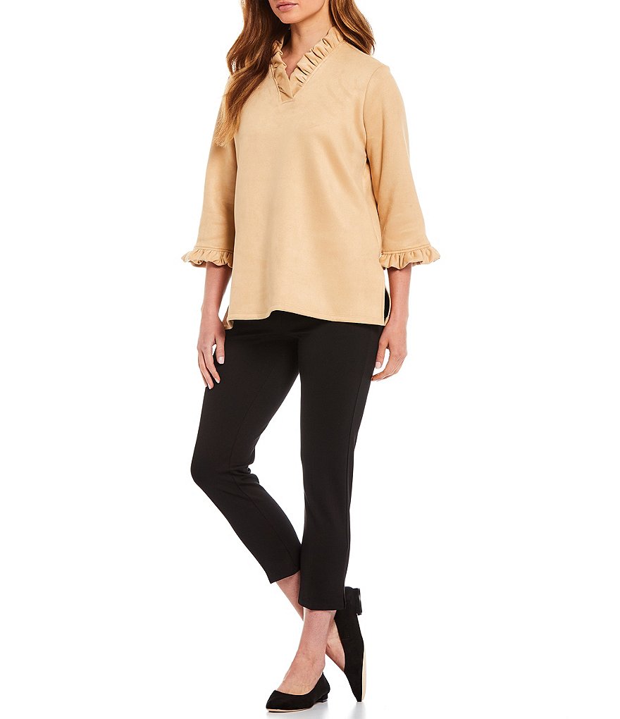 Jude Connally Cora Faux Suede 3/4 Sleeve Ruffle V-Neck Top