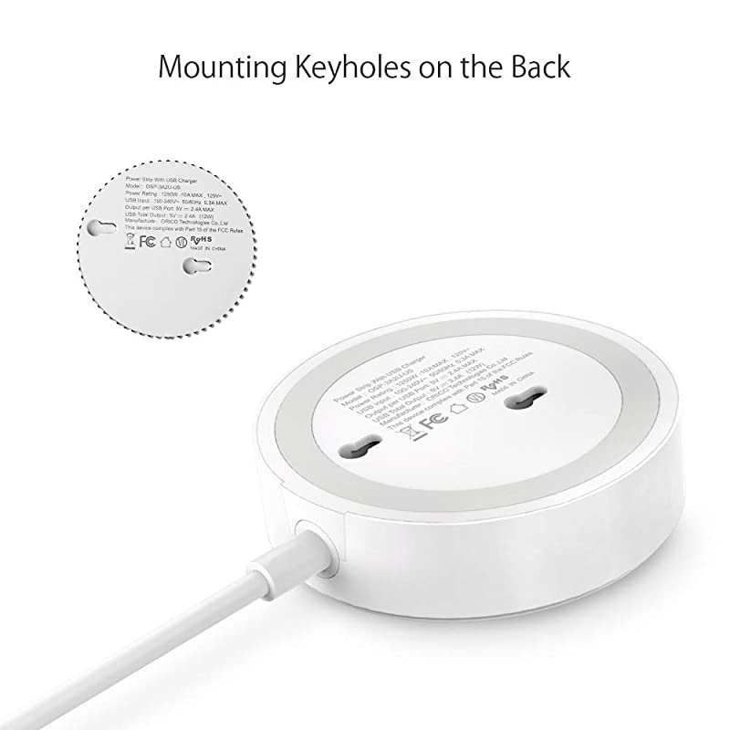 2 Pack Travel Power Strip,  Flat Plug Power Strip with USB, 3 Outlet 2 USB Desktop Charging Station with 5ft Power Cord Wall Mount for Cruise , Travel, Hotel, Nightstand and Office, White