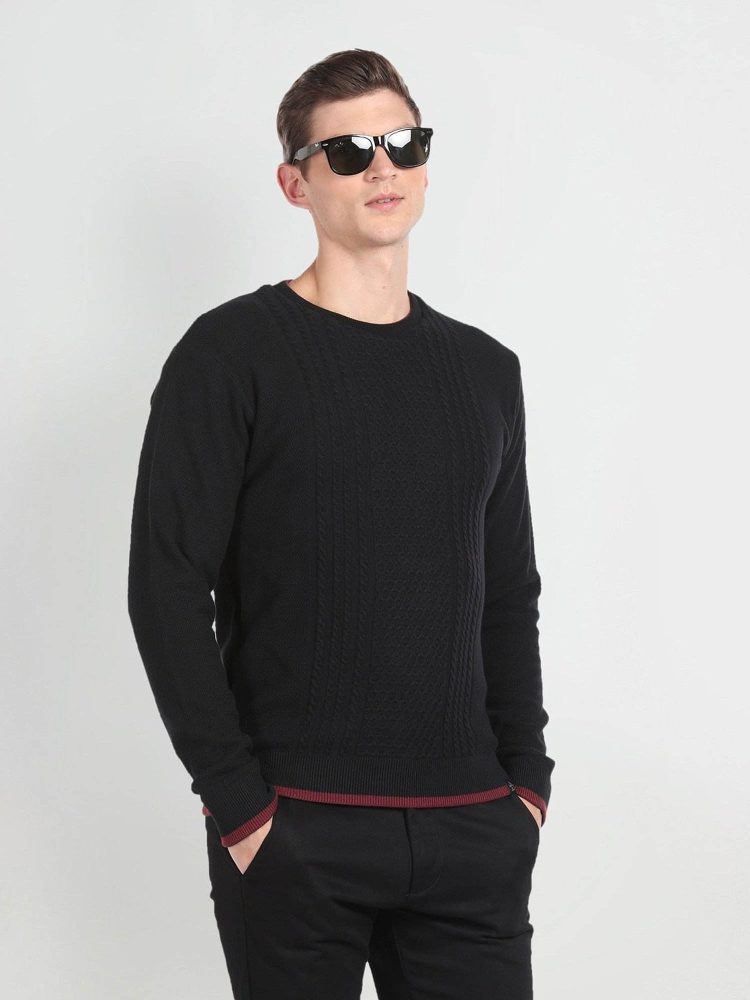 Arrow Sport Black & Maroon Regular Fit Reversible Sweater