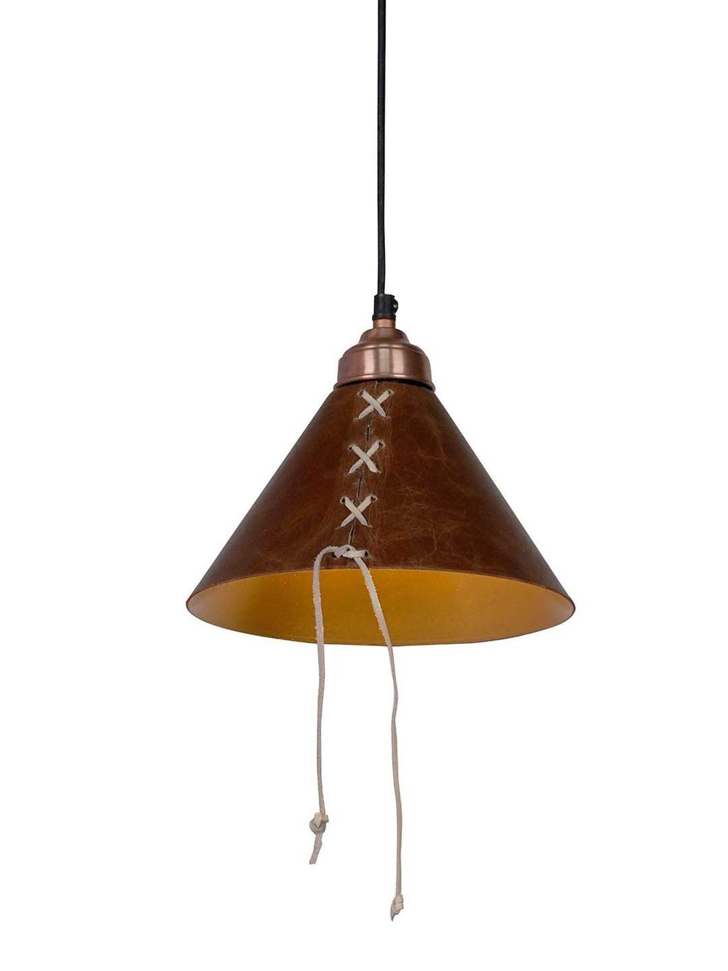 Fos Lighting Conical Brown Leather Hanging Pendant Light - Set of 1