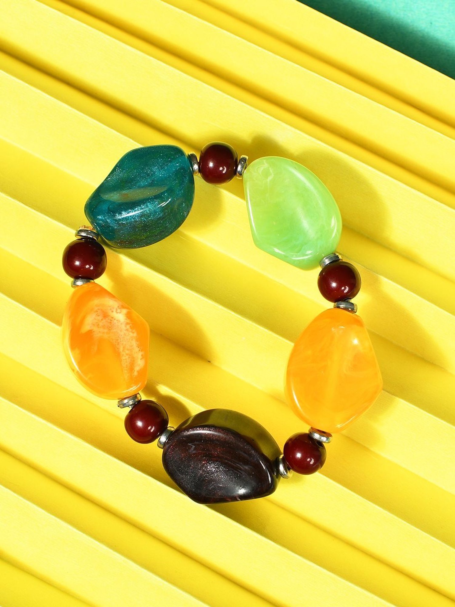 IMLI STREET Multi-Coloured Artificial Stone Stretchable Bracelet for Women