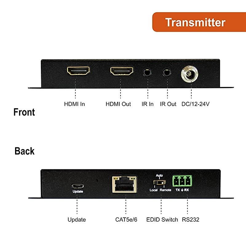 HDBaseT 4K@60Hz HDMI 2.0 Extender with a Local Loop Out & Dual Outputs, HDR 4:4:4 up to 40m (130ft) Over Single Cable CAT5e/6A with RS-232 Control [JTECH-EX-HDBT381]