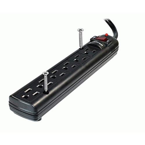THIS 6 OUTLET PLASTIC POWER STRIP HAS 750 JOULES, EMI/RFI FILTER AND A 25FT POWE
