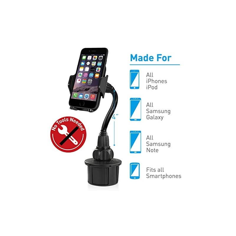 Car Cup Holder Phone Mount Secure Fit for Phones up to 41 Wide Cup Phone Holder for Car with Flexible Gooseneck amp 360&deg; Rotatable Cradle Universal Vehicle Fitment Cell Phone Cup Holder