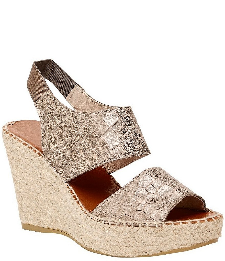 Andre Assous Reese Croc Embossed Leather Espadrille Platform Wedge Sandals
