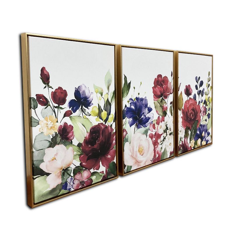 48" x 24" Floral Garden Triptych Floating Framed Wall Canvas - Gallery 57