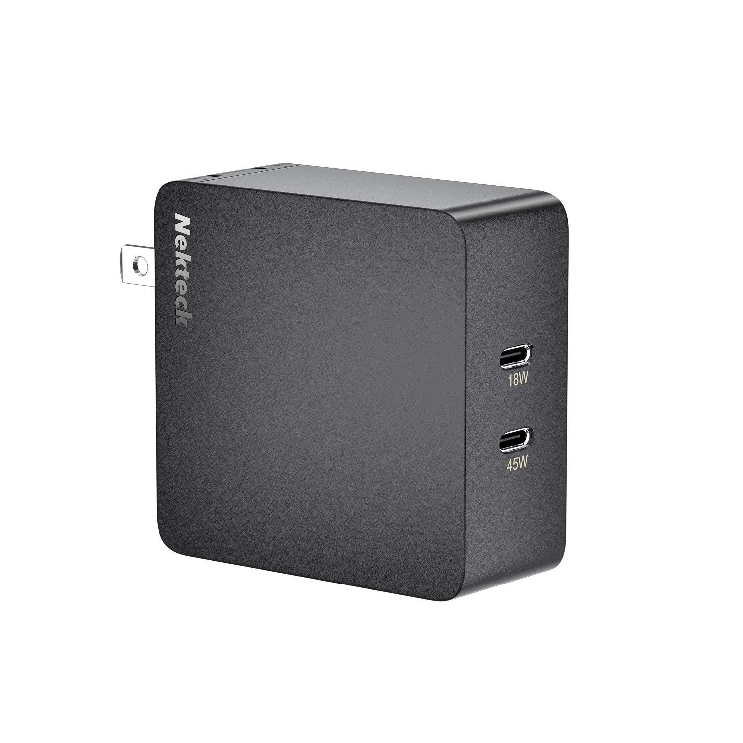 Nekteck 63W USB C Wall Charger with 45W Power Delivery, Foldable Plug Charging Adapter with 6.6ft Type C Cable for MacBook Pro, Dell XPS, Surface Go, Pixelbook, iPad Pro, Galaxy, iPhone and More