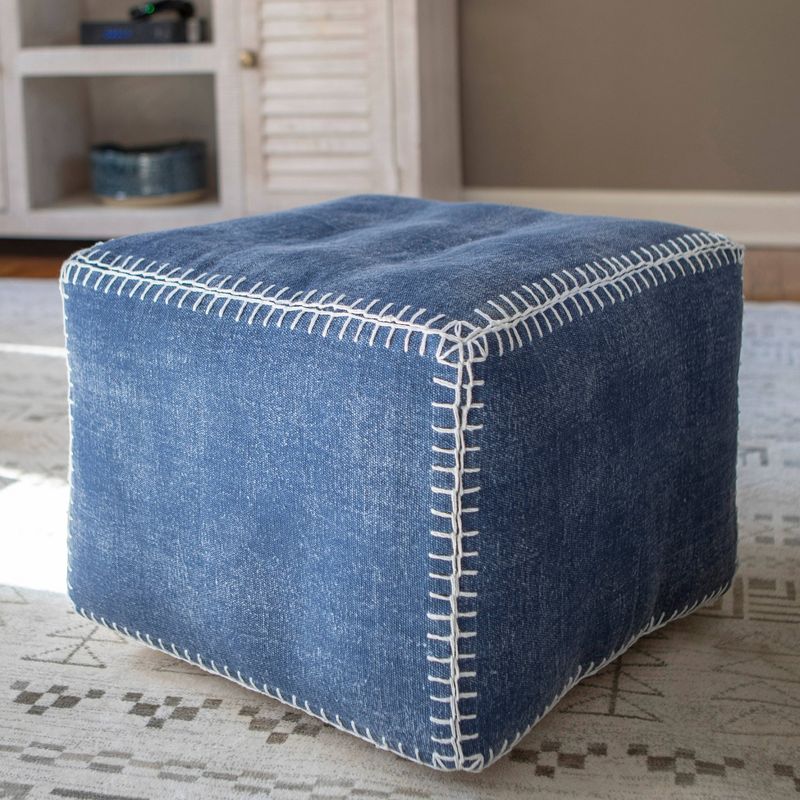Daisy Square Pouf Blue - Décor Therapy