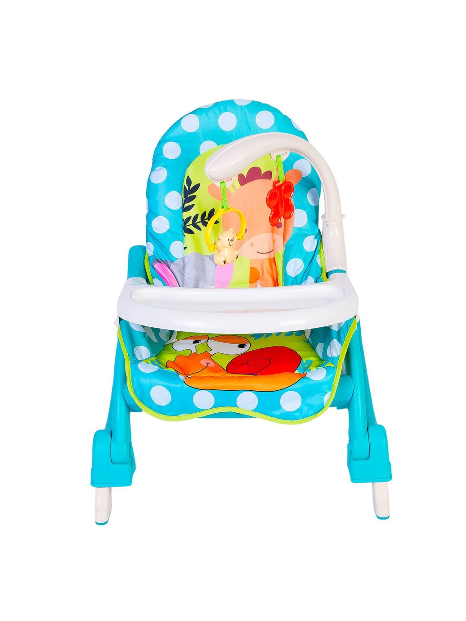 Baby Moo Blue Polka Dot 2 In 1 Rocker Cum Feeding Chair (20 Kg)