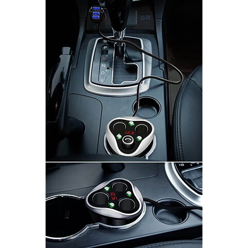 3 Socket Cigarette Lighter Splitter Power Adapter + 3 USB Car Charger 120W 12V24V DC Outlet with Volt Meter OnOff Switch for Cell Phone GPS Dash Cam amp All Electronic Devices Black