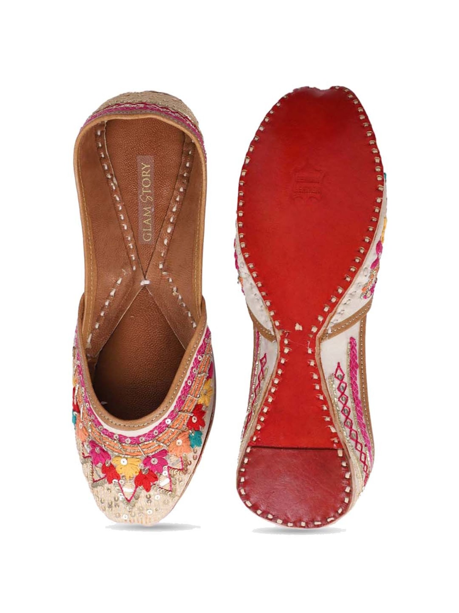Glam Story Women's Cream Ethnic Juttis