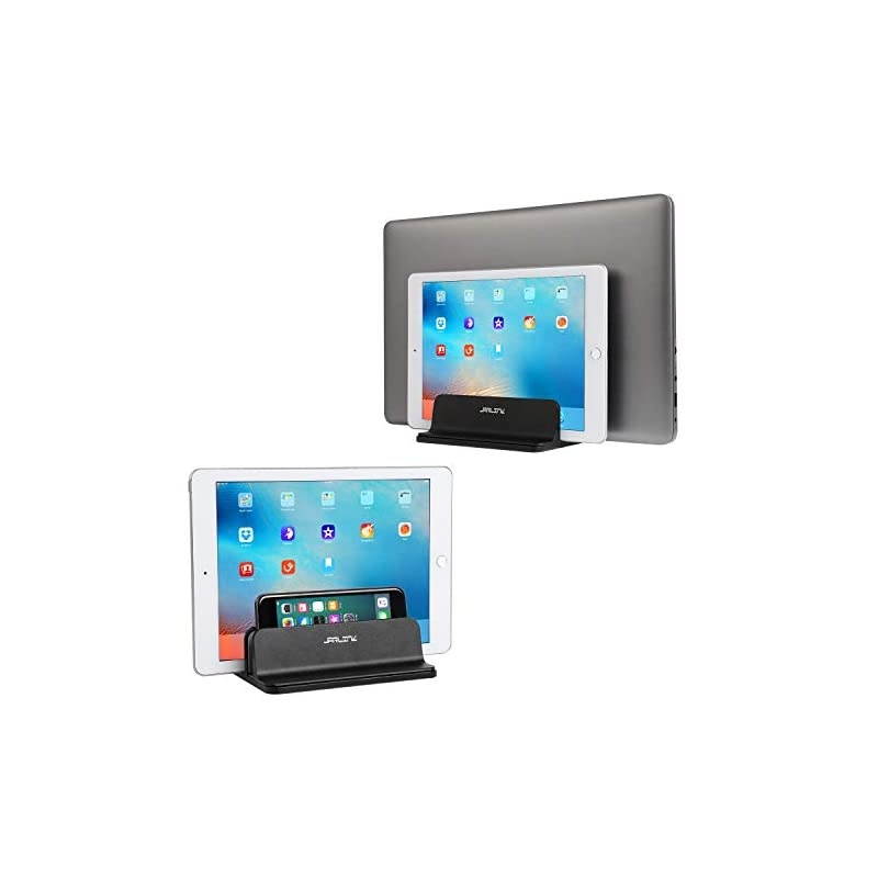 Upgraded Dock Version Vertical Laptop Stand Double Desktop Stand Adjustable Laptop Holder up to 173 inches Compatible with All MacBook ProAirMicrosoft Surface Black