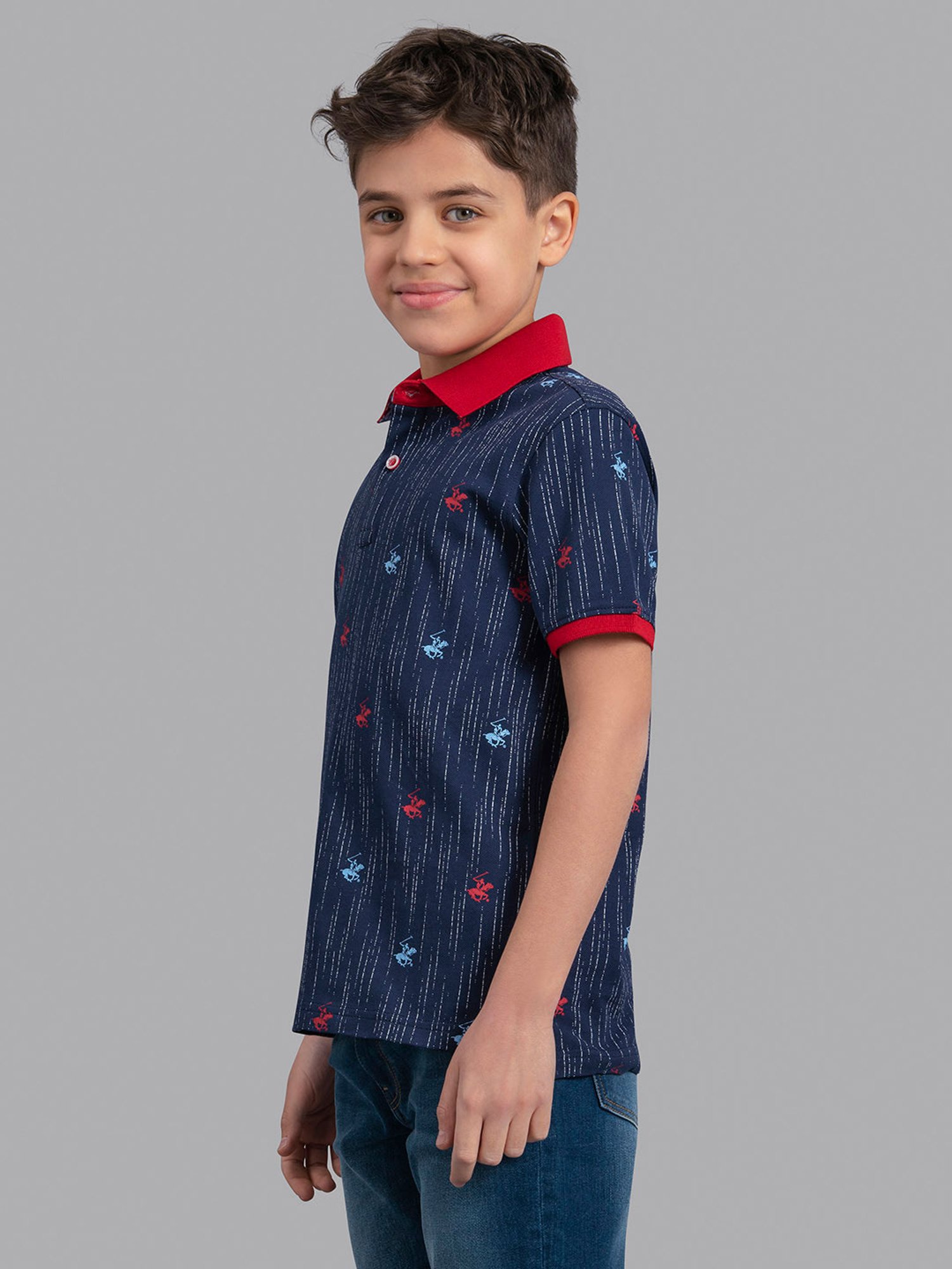 Beverly Hills Polo Club Kids Navy Printed Polo T-Shirt