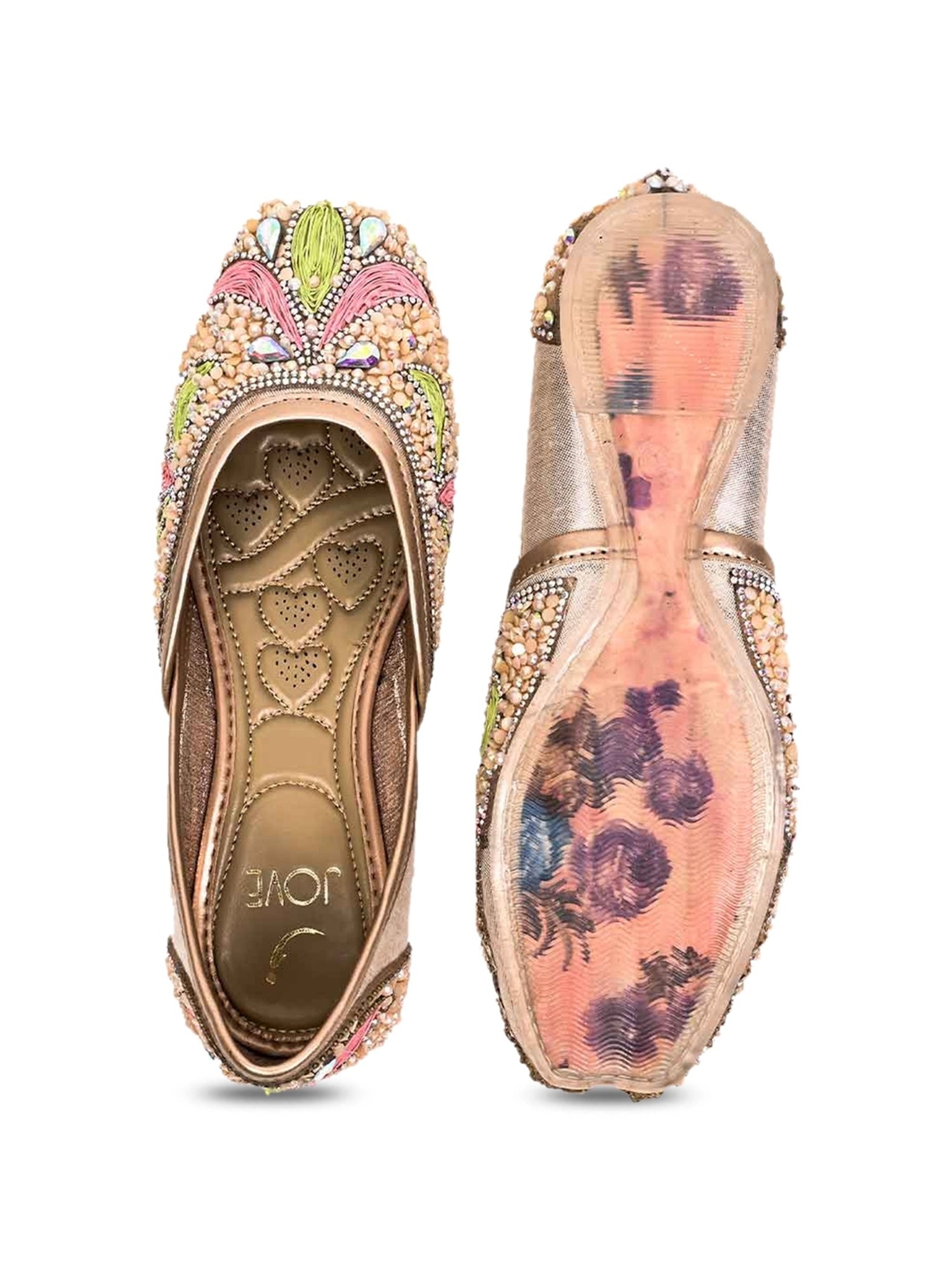 Jove Women's Rose Gold Ethnic Juttis
