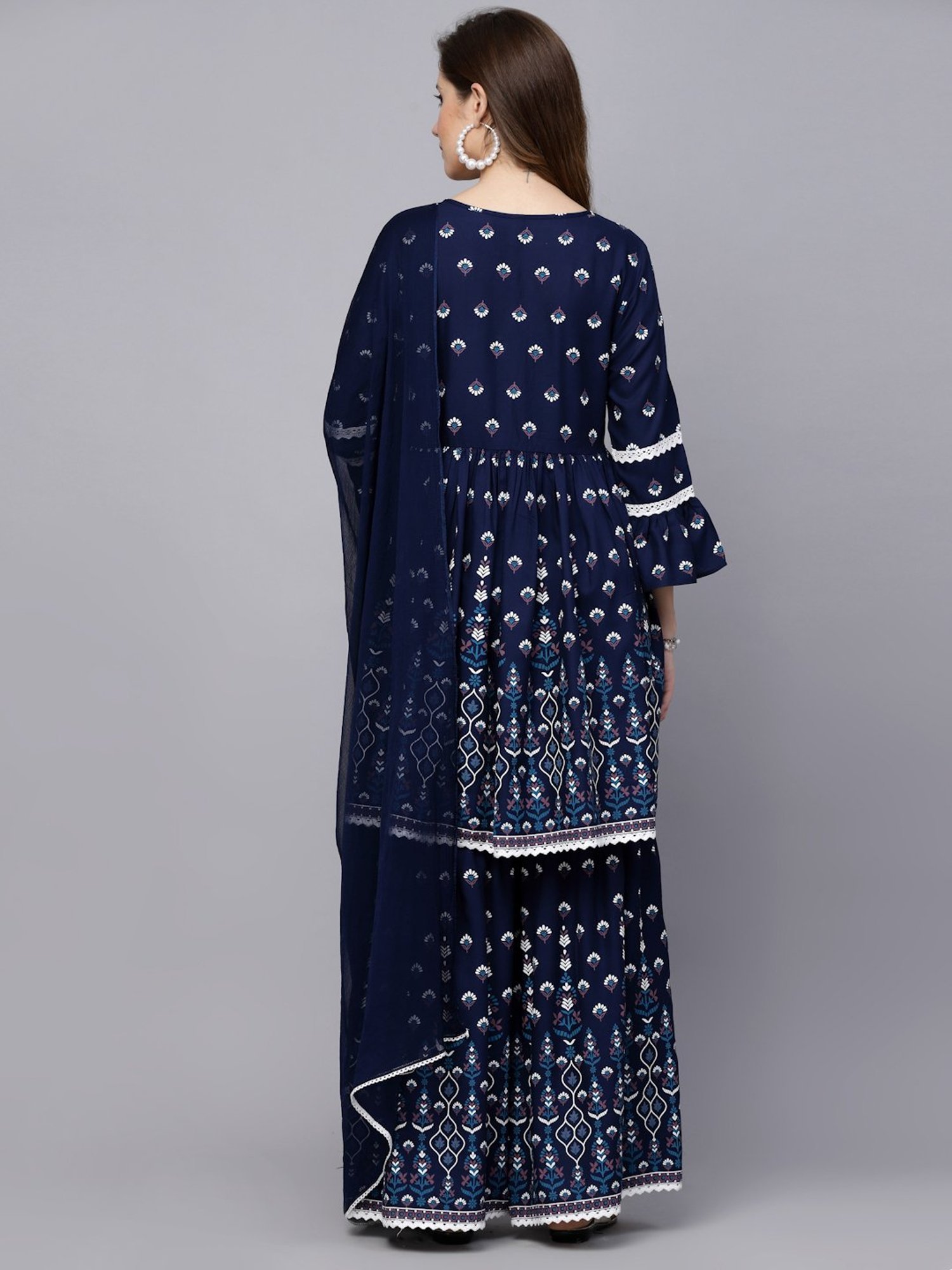 Stylum Navy Printed Kurti Sharara Set With Dupatta