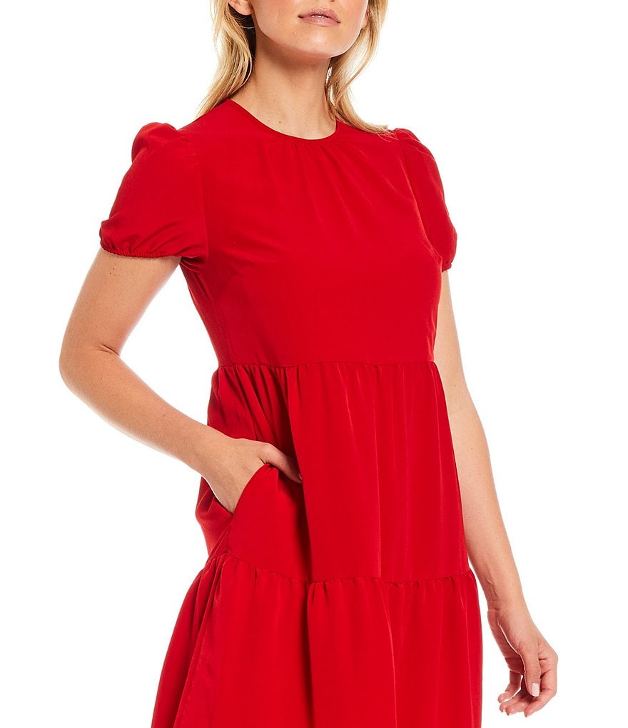 LDT Fiona Round Neck Short Sleeve Tiered Midi Dress